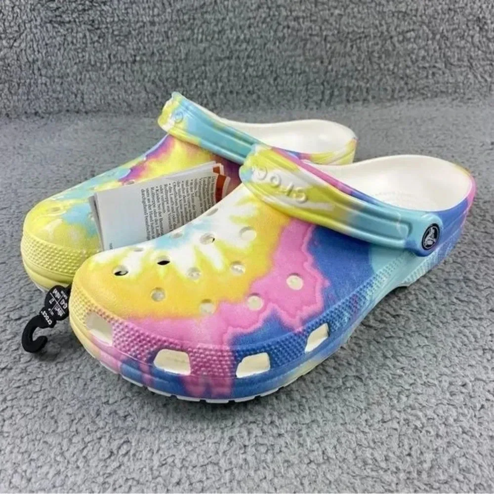Crocs classic tie-dyed Clogs Graphic Unisex Womens 11 Mens 9‎ White Multi NEW